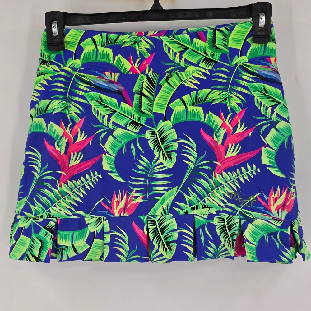Tzu Tzu Sport Women Small Tropical Bird of Paradise Golf Tennis Skort Pleated